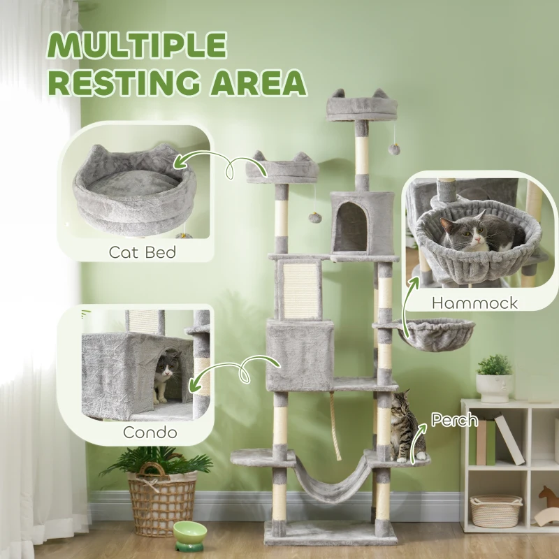 81" Large Cat Tree Tower – Multi-Level Cat Condo w/ Beds, Hammocks, Scratching Posts & Toys