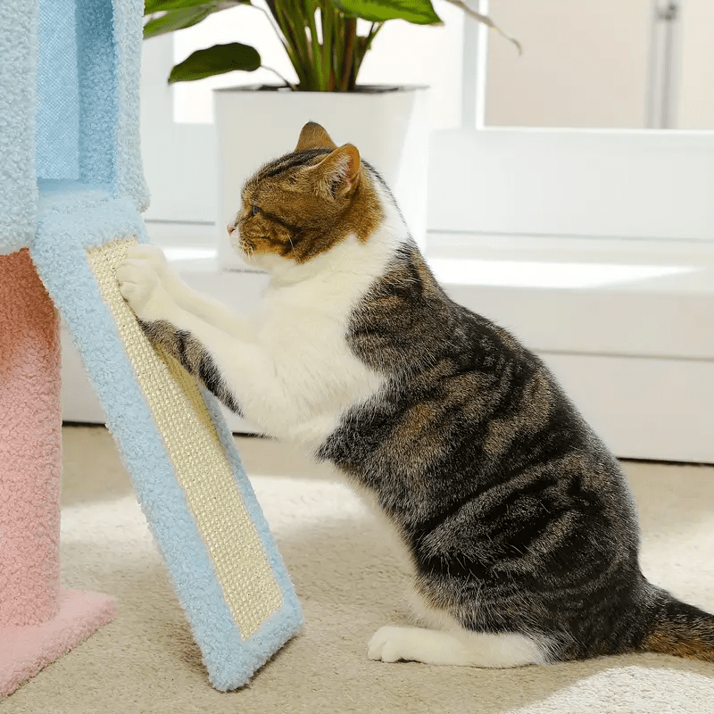 Cat Climbing Tower with Hammock, Condo, Basket Bed & Scratching Posts - Cat Tree