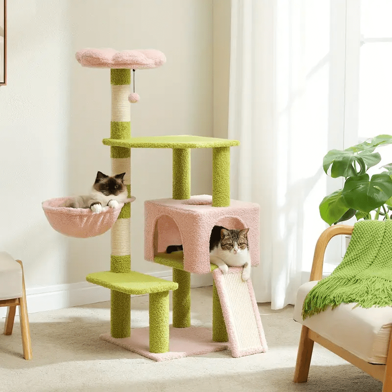 Cat Climbing Tower with Hammock, Condo, Basket Bed & Scratching Posts - Cat Tree