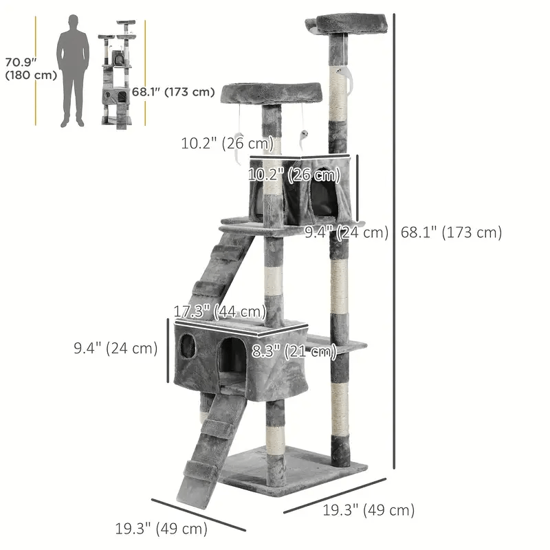 68 - Inch Multi - Level Cat Tree Tower for Large Cats - Cat Tree