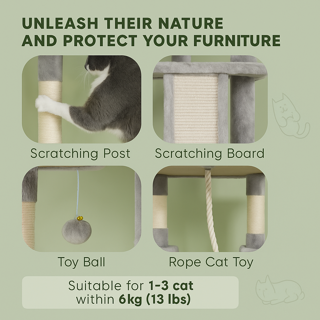 81" Large Cat Tree Tower – Multi-Level Cat Condo w/ Beds, Hammocks, Scratching Posts & Toys