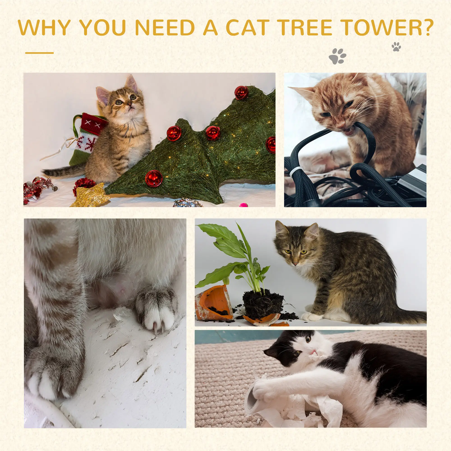 60" Multi-Level Cat Scratching Tree with Condo & Hammock – Brown & Beige