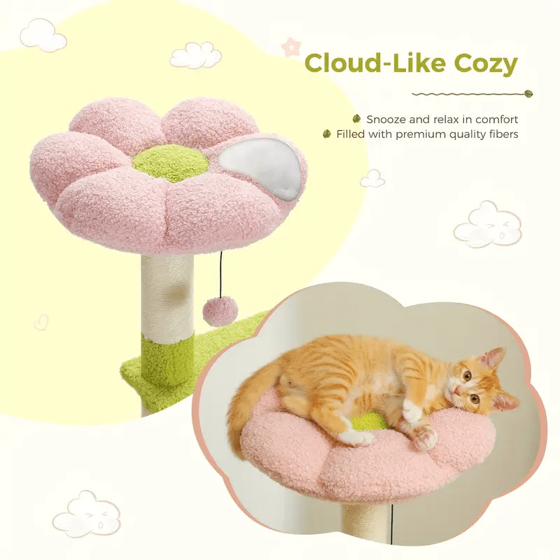 Cat Climbing Tower with Hammock, Condo, Basket Bed & Scratching Posts - Cat Tree