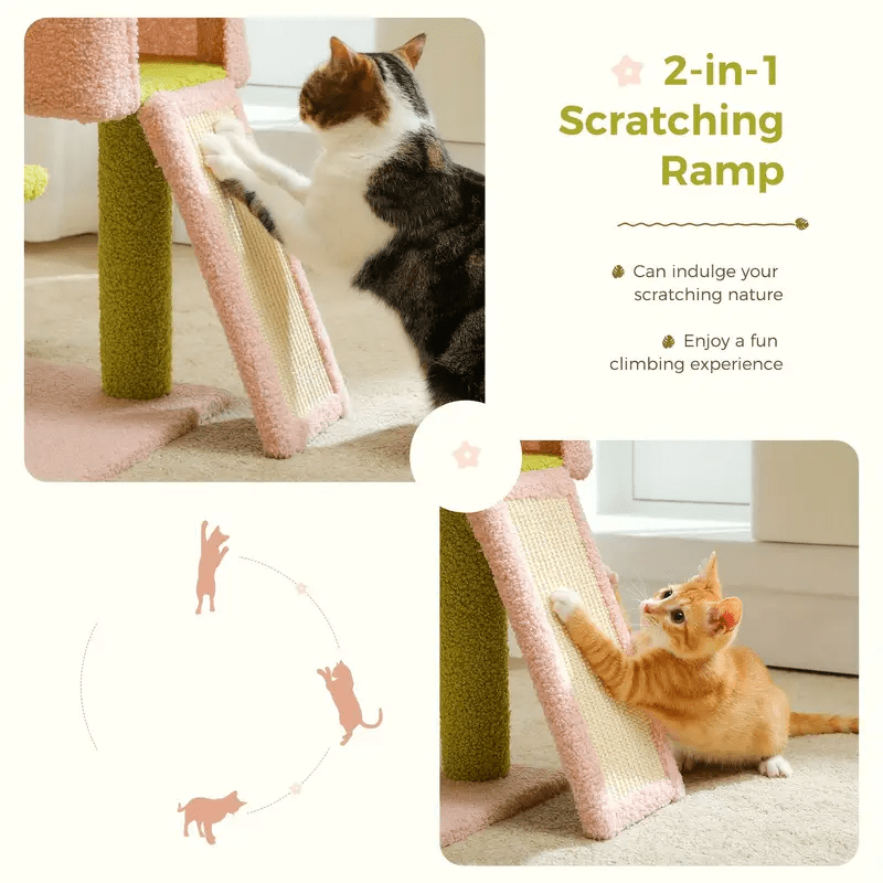 Cat Climbing Tower with Hammock, Condo, Basket Bed & Scratching Posts - Cat Tree