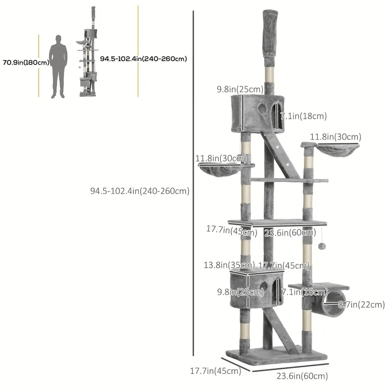 Large Floor - to - Ceiling Cat Tower – Multi - Level Tree for Adult Cats - Cat Tree