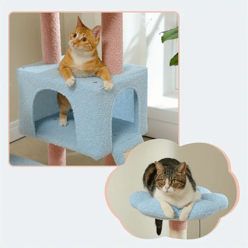 Cat Climbing Tower with Hammock, Condo, Basket Bed & Scratching Posts - Cat Tree