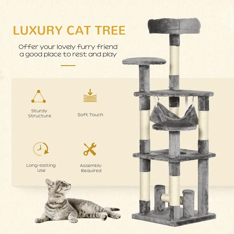 52inch Multi - Level Gray Cat Tree Tower for Large Cats - Cat Tree