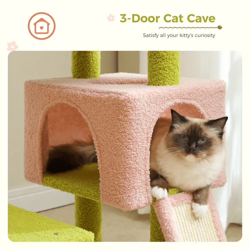 Cat Climbing Tower with Hammock, Condo, Basket Bed & Scratching Posts - Cat Tree