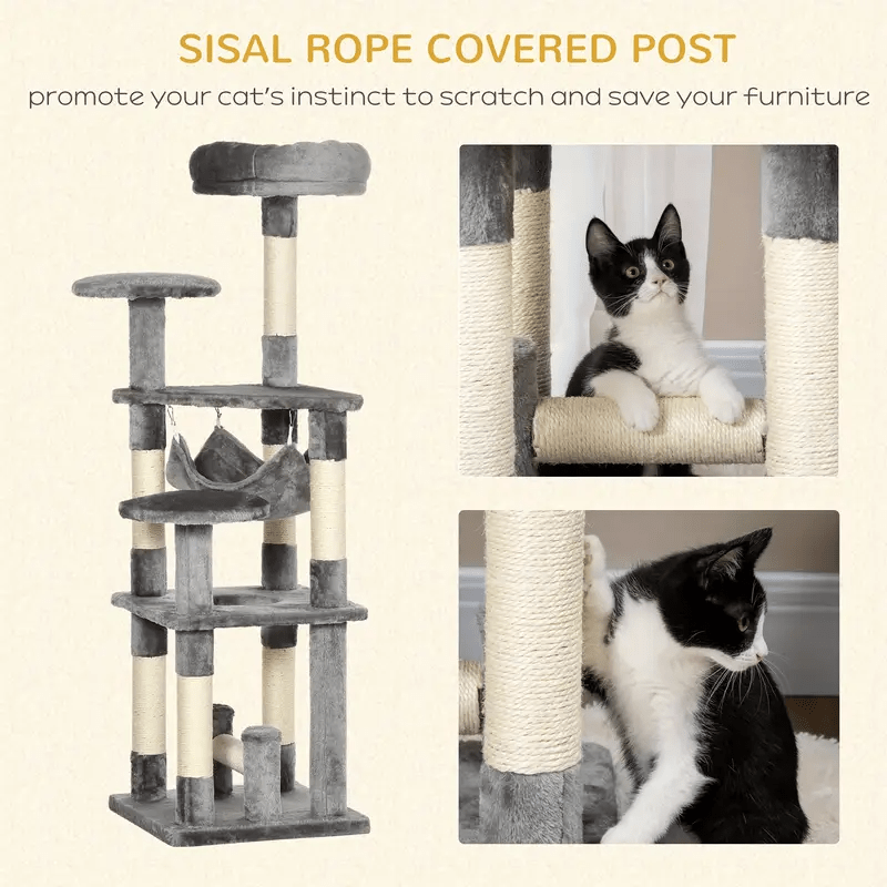 52inch Multi - Level Gray Cat Tree Tower for Large Cats - Cat Tree