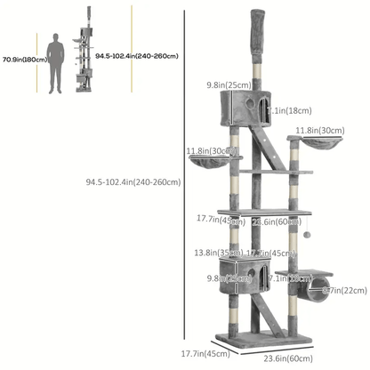 Large Floor - to - Ceiling Cat Tower – Multi - Level Tree for Adult Cats - Cat Tree