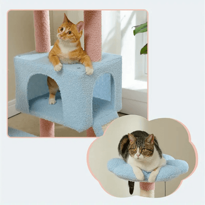Cat Climbing Tower with Hammock, Condo, Basket Bed & Scratching Posts - Cat Tree