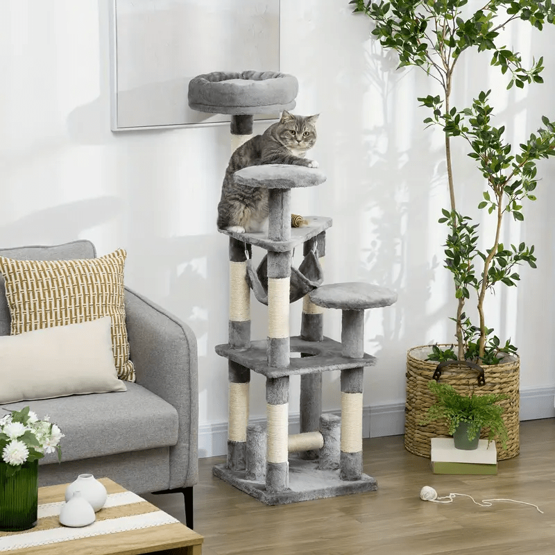 52inch Multi - Level Gray Cat Tree Tower for Large Cats - Cat Tree